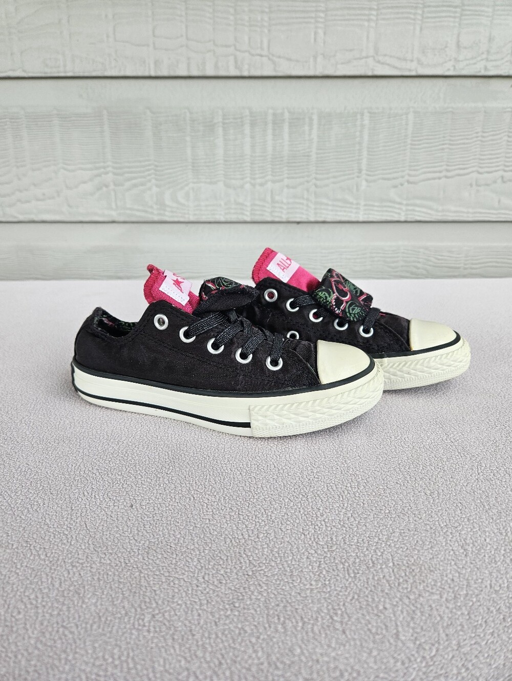 Converse CTAS Double Tongue Low Top Sneakers Toddler SZ 11 Black Pink Floral